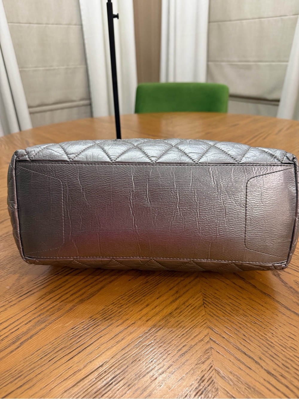 COACH Poppy Metallic Silver Quilted Leather and Black C Logo Canvas - Picture 10 of 14